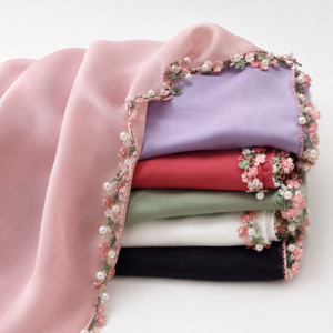 SQUARE FLORAL BEADED SCARF